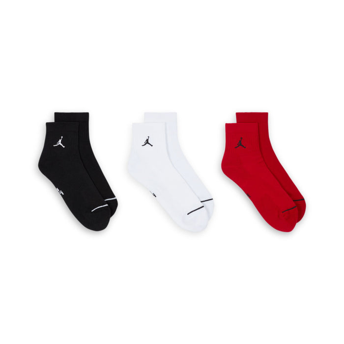 3-pack quarter crew socks, black, white, and red with contrasting Jordan emblems