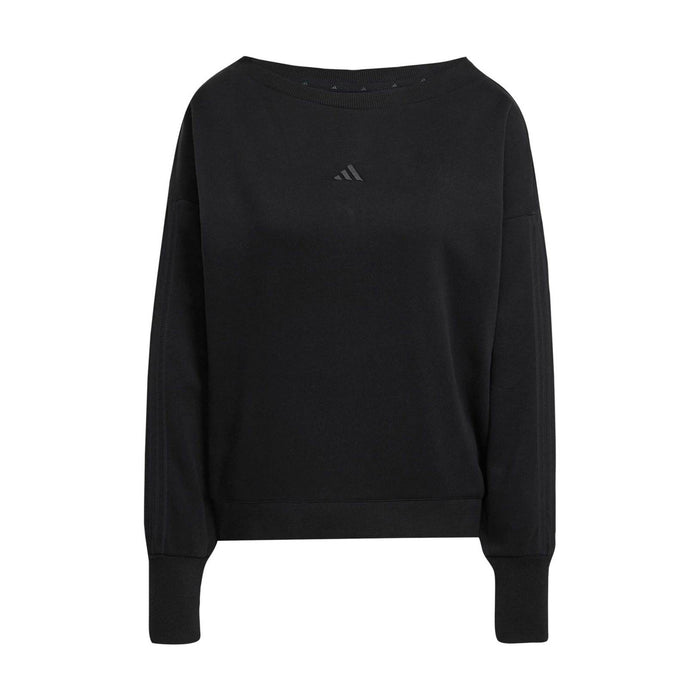 Women's loose black sweatshirt, crew neck, long sleeves, small chest logo