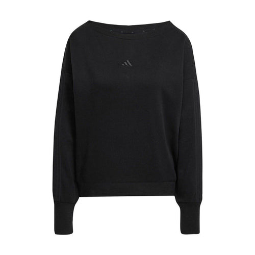 Women's loose black sweatshirt, crew neck, long sleeves, small chest logo