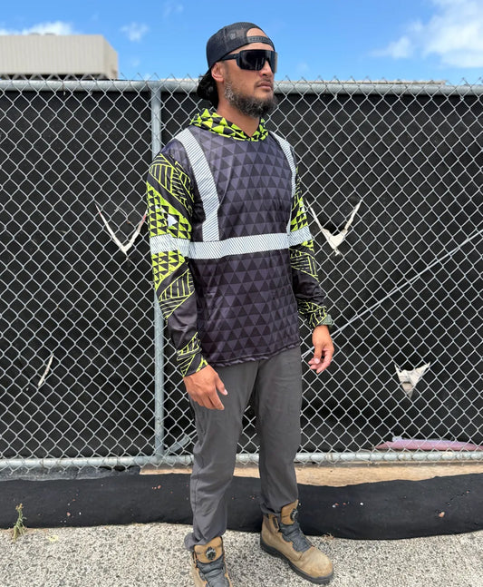 Ulana Triangles Reflective Hooded Longsleeve Drifit Black Neon