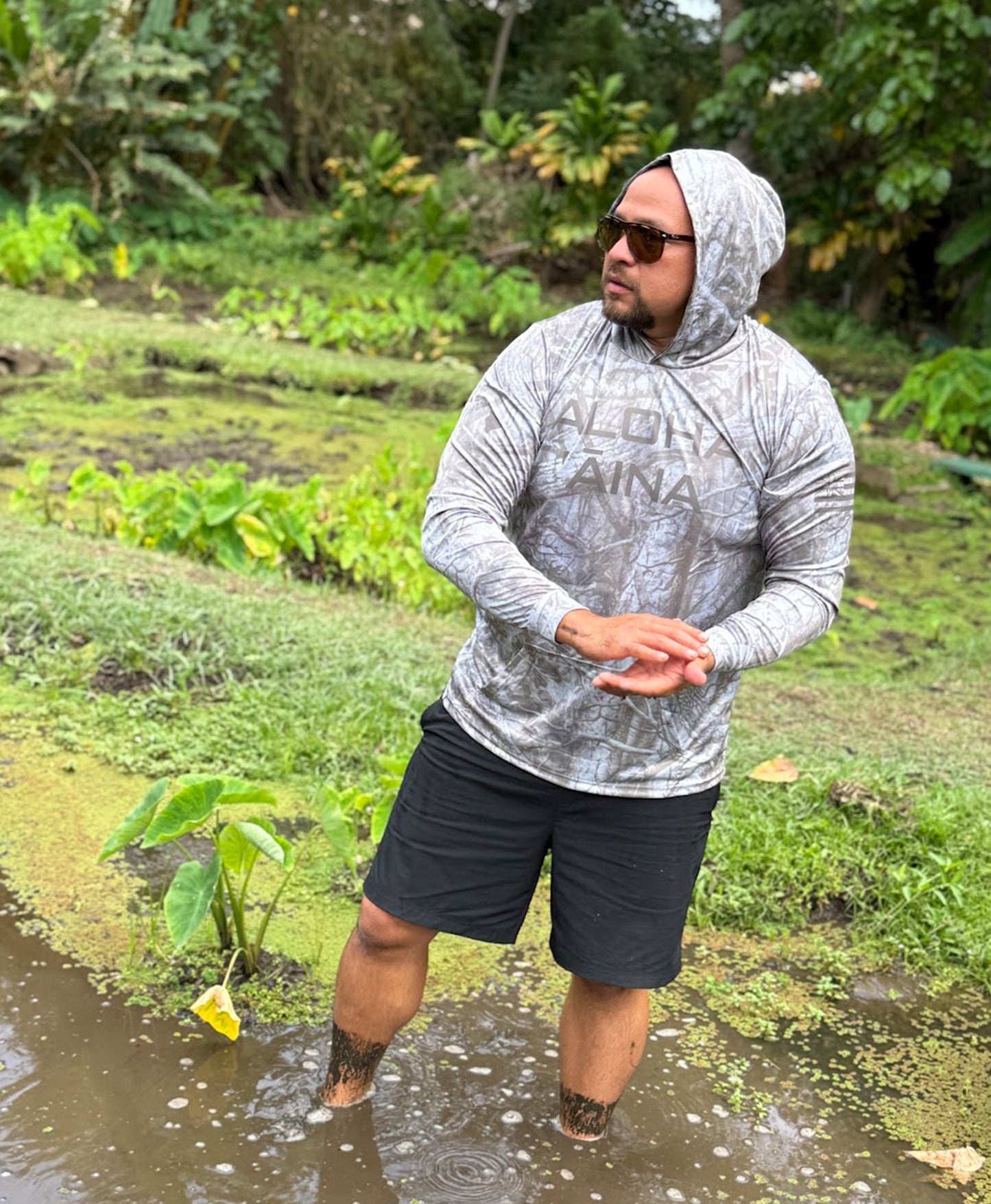 Aloha Aina Brown Camo Hooded Long Sleeve Drifit