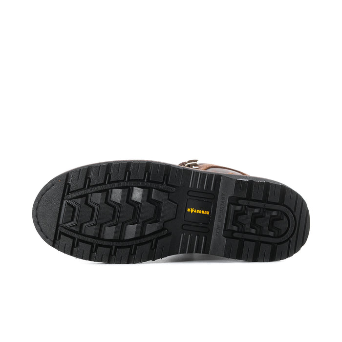 Men's brown boot outsole with patterned traction tread