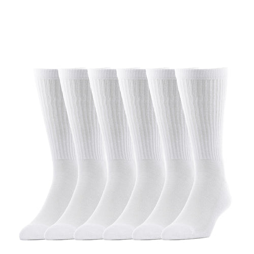 6-pack white ribbed crew socks, pack of six, crew height