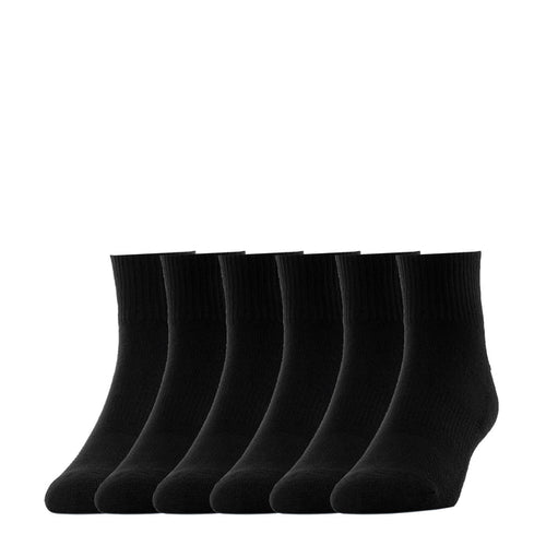 Pack of six black quarter crew socks, ribbed cuffs