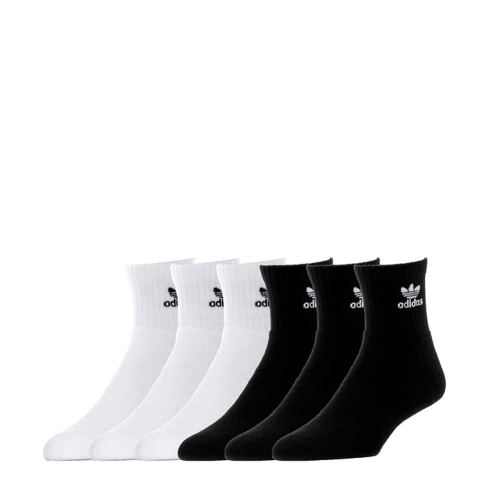 6-pack quarter socks, white and black with adidas logo