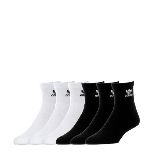 6-pack quarter socks, white and black with adidas logo