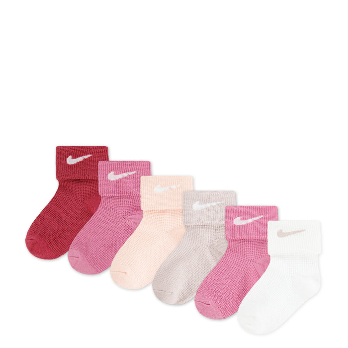 6-pack toddler waffle-knit cuff socks with swoosh logo in beet, pink, and white