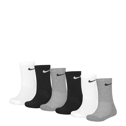 6-pack x-small crew socks, white/black/gray with Nike swoosh