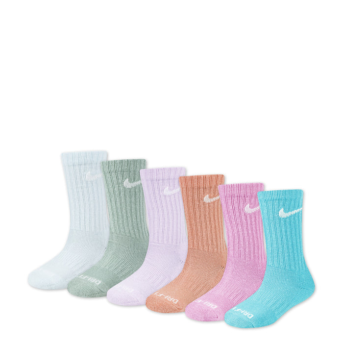 6-pack x-small performance crew socks, assorted colors: blue, green, lavender, tan, pink, teal