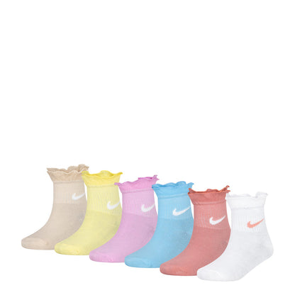 Ruffle ankle socks, 6-pack in sand, yellow, purple, pink, blue, coral, and white