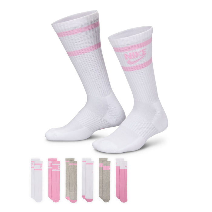 Youth crew socks, white with pink stripes and cushioned foot