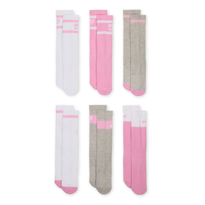 Youth crew socks variety pack, white, pink, and grey with pink accents