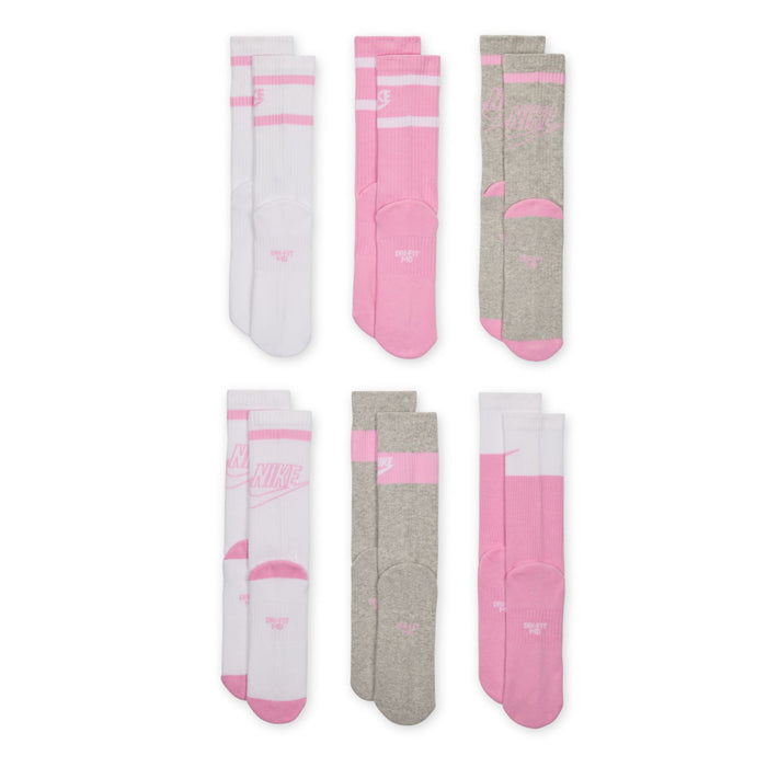 Youth crew socks variety pack with Nike logos, white, pink, and grey