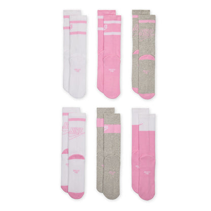 Youth crew socks variety pack with Nike logos, white, pink, and grey