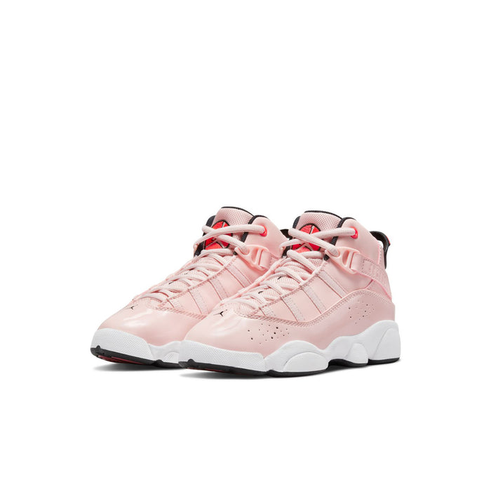 Kids high-top sneakers, light pink upper with pink laces and chunky white sole