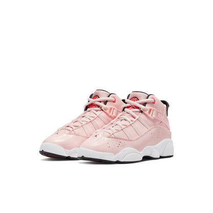 Kids high-top sneakers, light pink upper with pink laces and chunky white sole