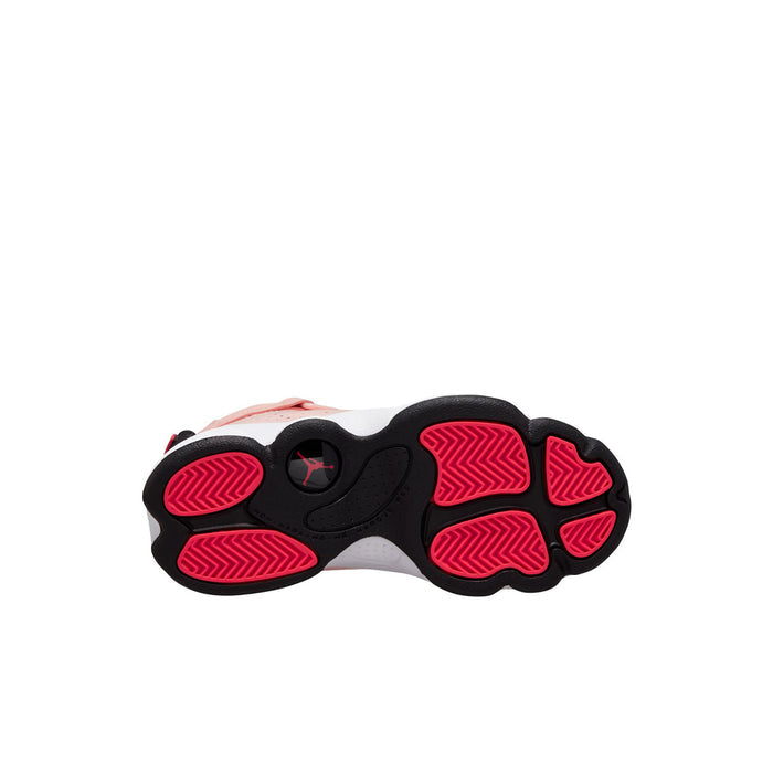 Kids high-top sneakers outsole, black tread with red traction pattern