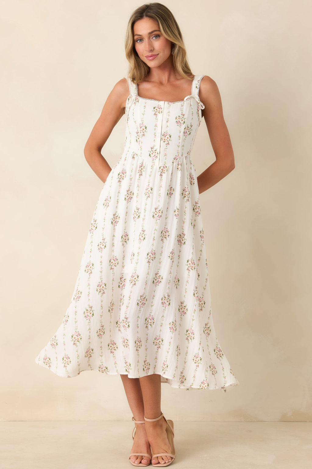 Some Kind of Wonderful White Multi Floral Midi Dress