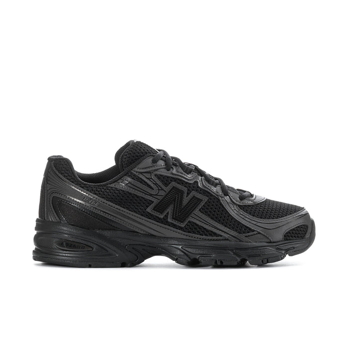 Men's New Balance lace-up running shoe, black with light gray logo accents