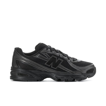 Men's New Balance lace-up running shoe, black with light gray logo accents