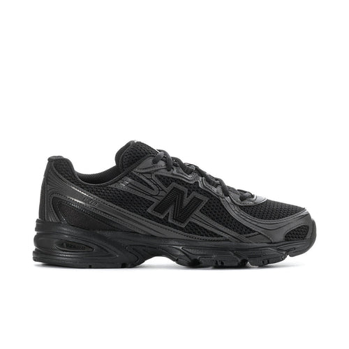 Men's New Balance lace-up running shoe, black with light gray logo accents