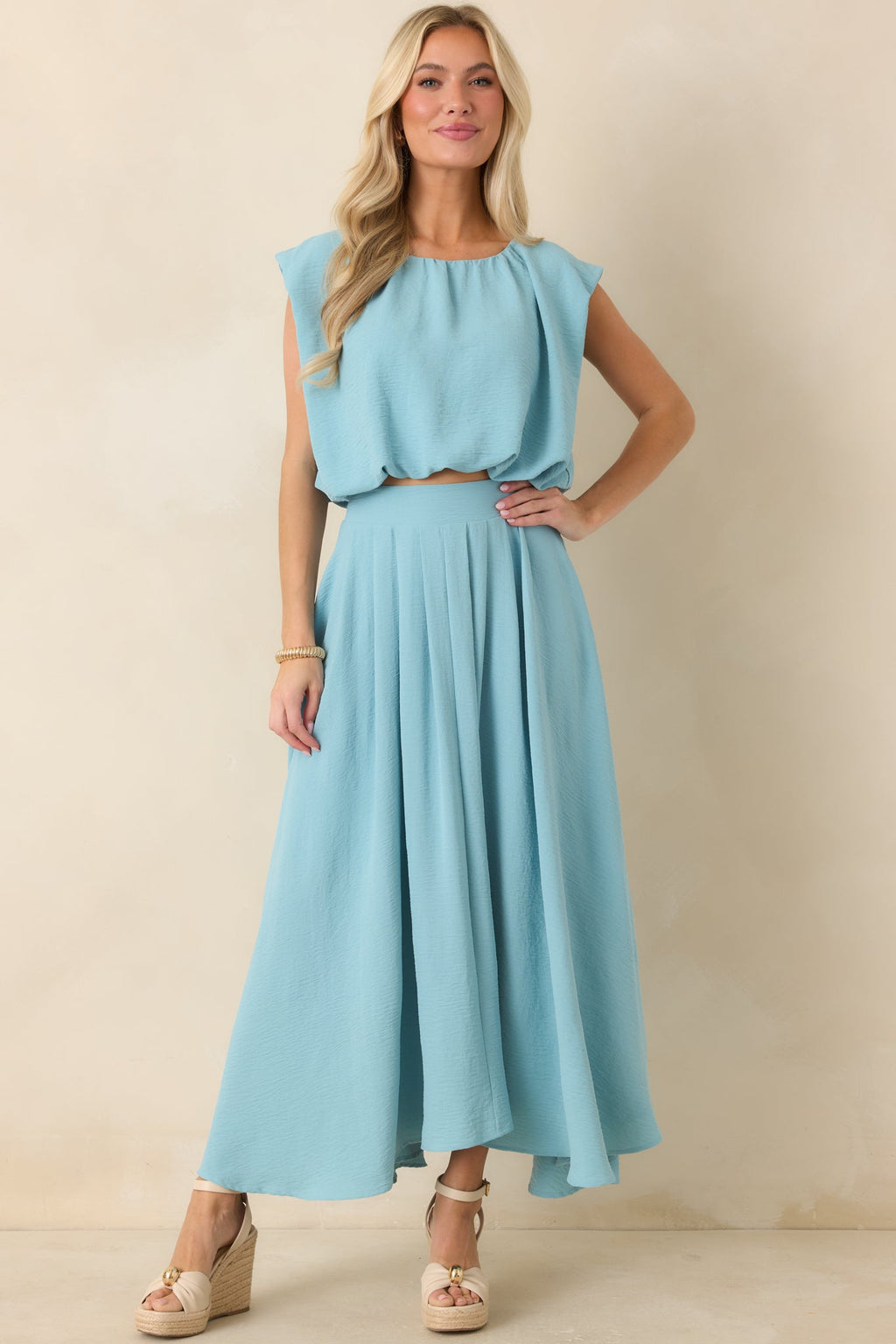 Ebb and Flow Turquoise Curved Hem Maxi Skirt