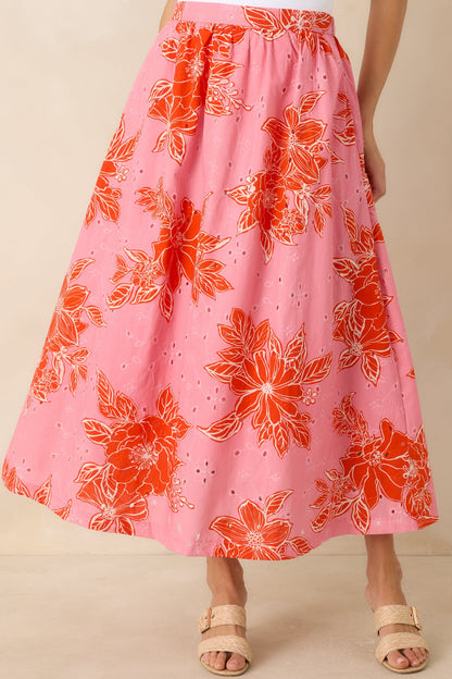 Just One of Those Days Pink & Red Floral Cotton Maxi Skirt