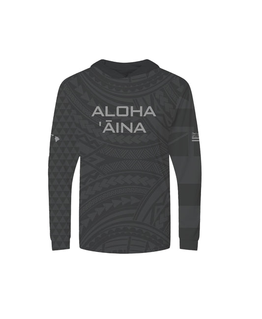 Aloha Aina Gray Youth Hooded Long Sleeve Drifit