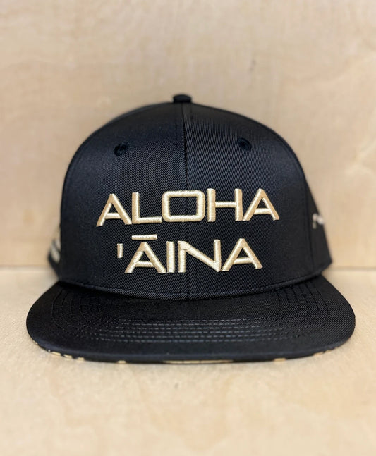 Aloha Aina 3D Puff Snapback Tan on Black