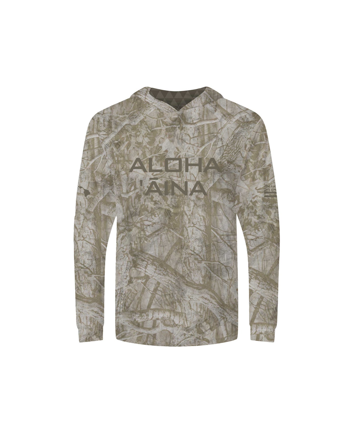 Aloha Aina Brown Camo Youth Hooded Long Sleeve Drifit