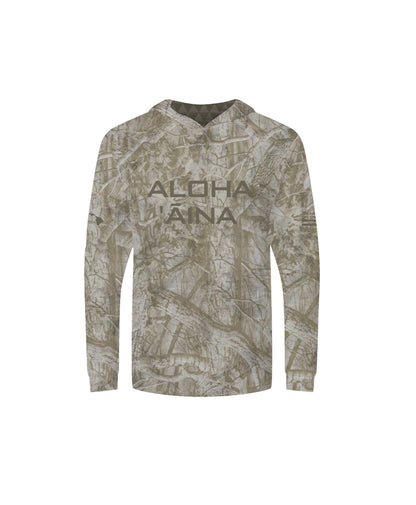 Aloha Aina Brown Camo Youth Hooded Long Sleeve Drifit