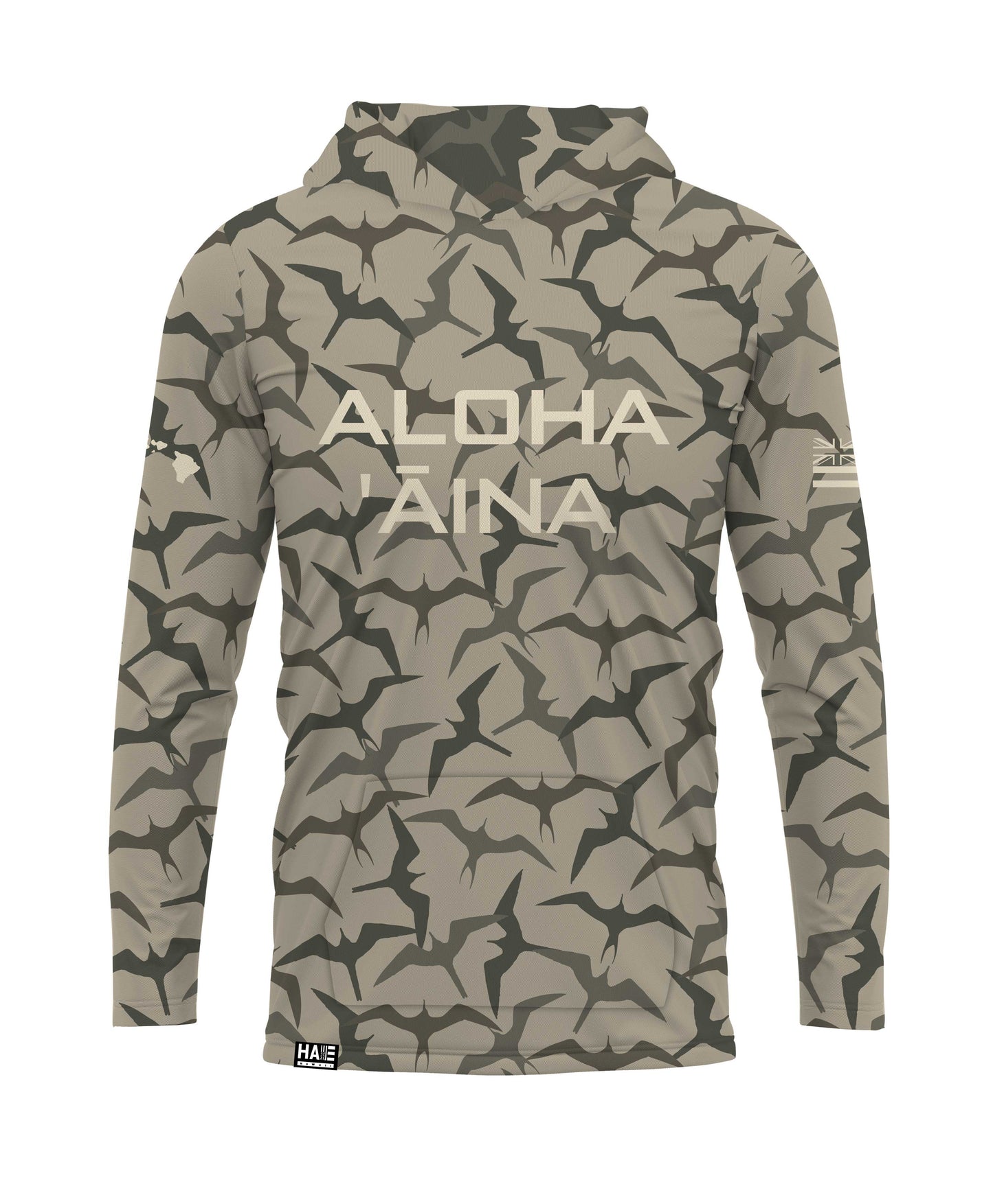 Aloha Aina Iwa Bird Camo Hooded Long Sleeve Drifit