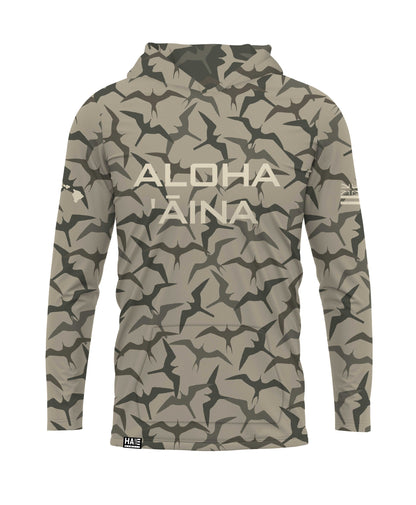 Aloha Aina Iwa Bird Camo Hooded Long Sleeve Drifit