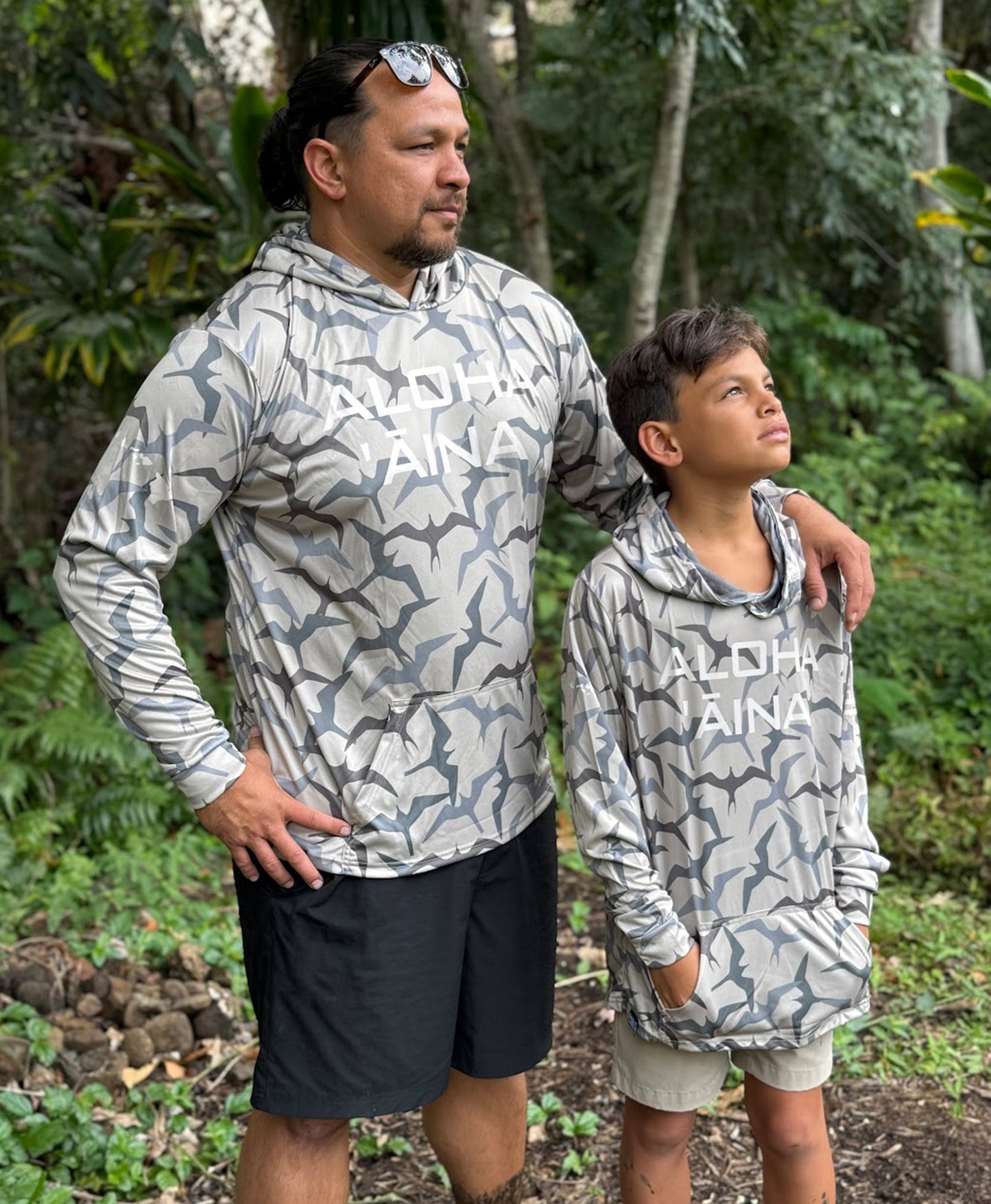 Aloha Aina Iwa Bird Camo Youth Hooded Long Sleeve Drifit