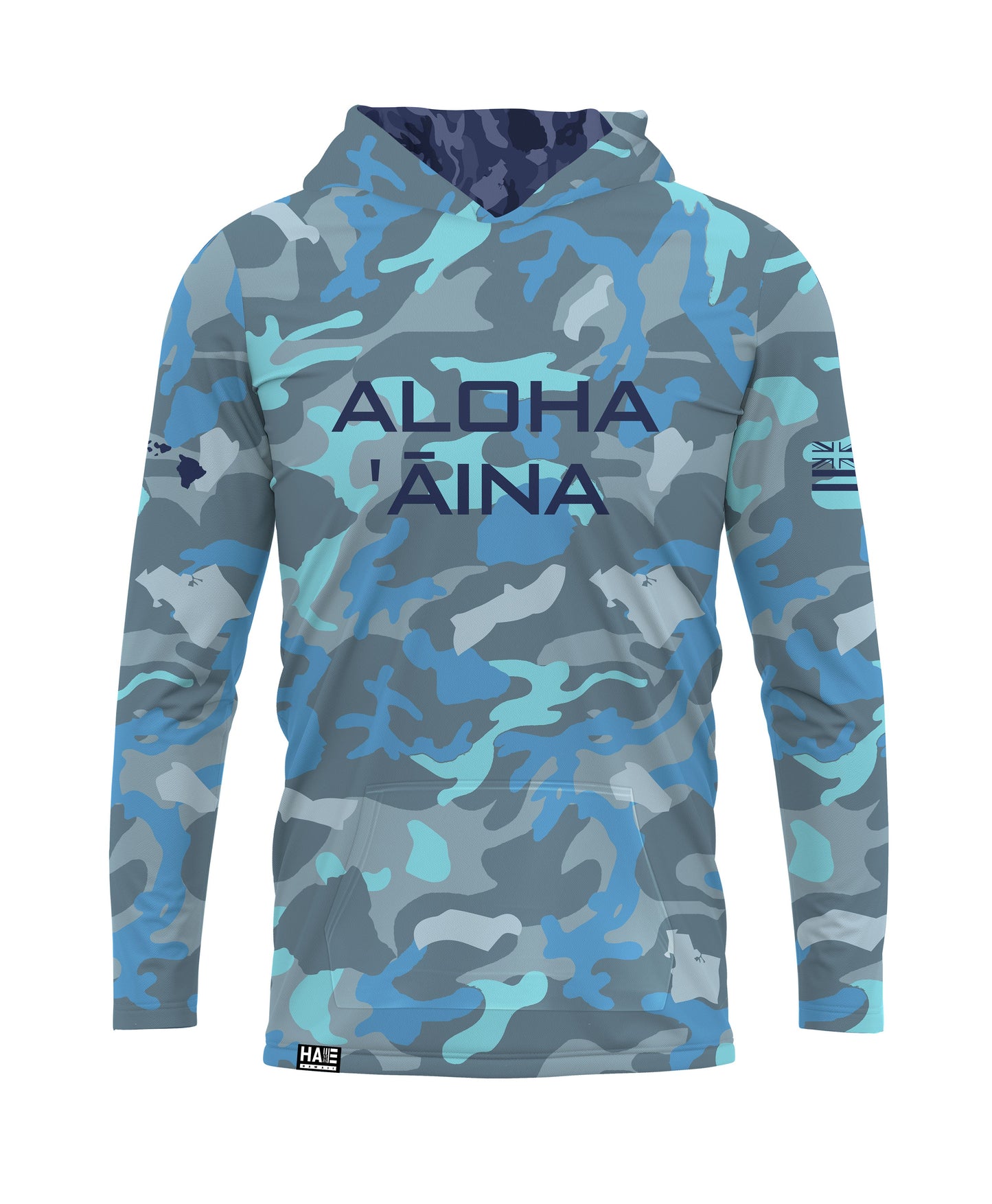 Aloha Aina Namoku Camo Hooded Long Sleeve Drifit Moana Blue