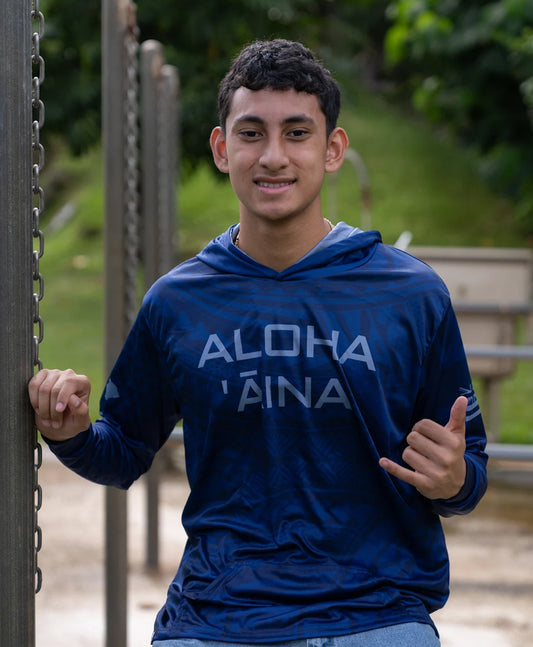 Aloha Aina Navy Blue Hooded Long Sleeve Drifit