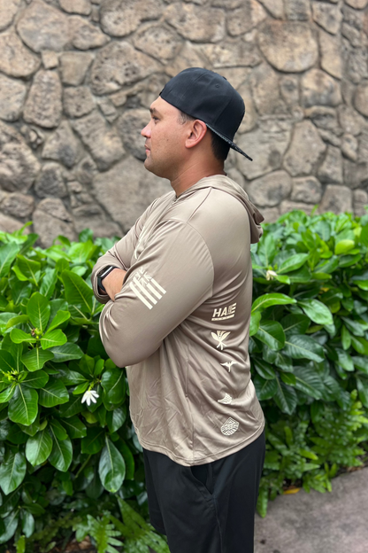 Aloha Aina Woodland Brown Hooded Long Sleeve Drifit