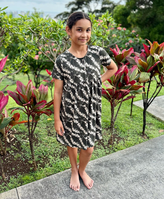 'Awapuhi Melemele Luana Keiki Dress - Kī Green