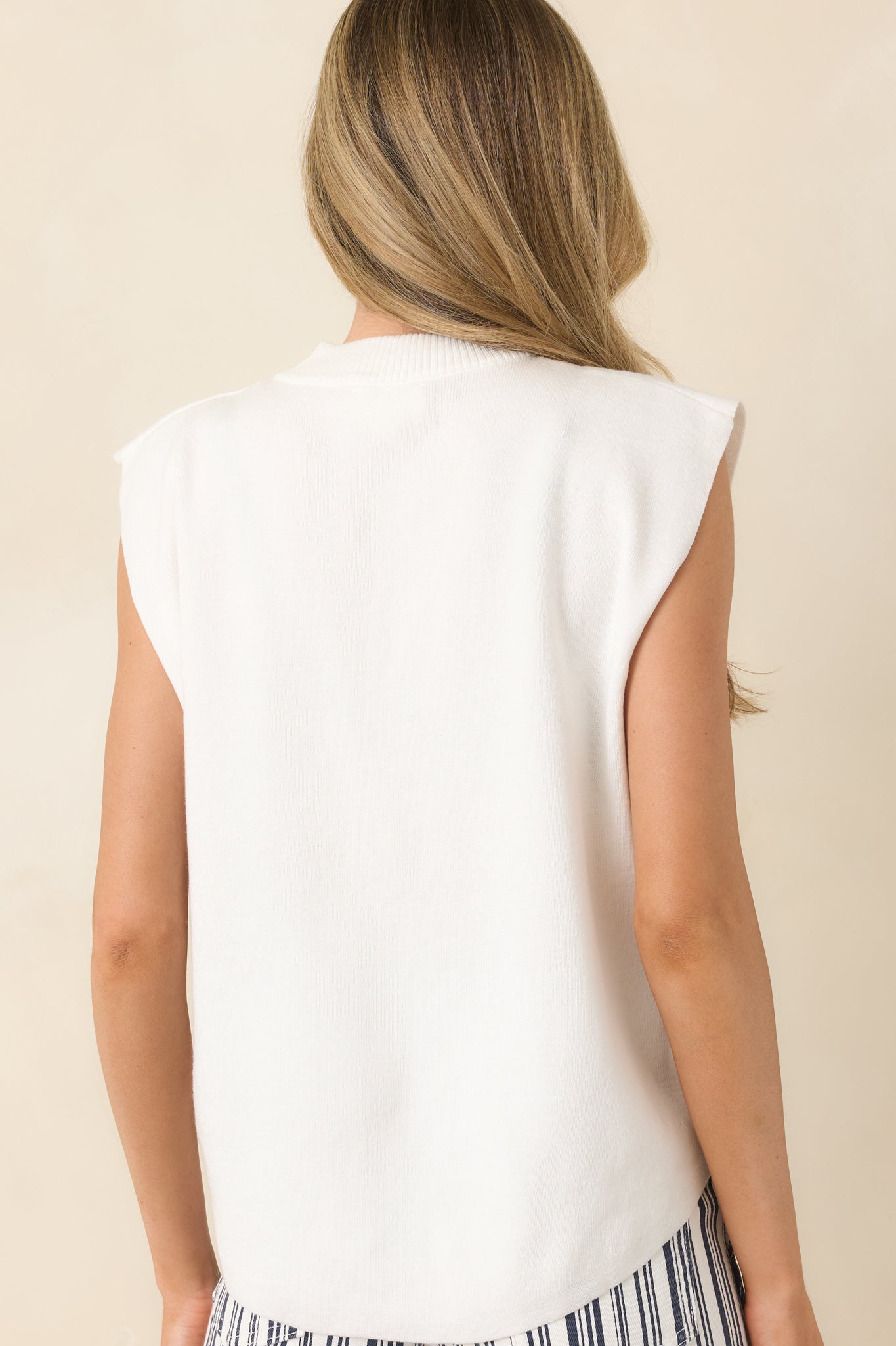 No Questions Asked Ivory Knit Sleeveless Mock Neck Top