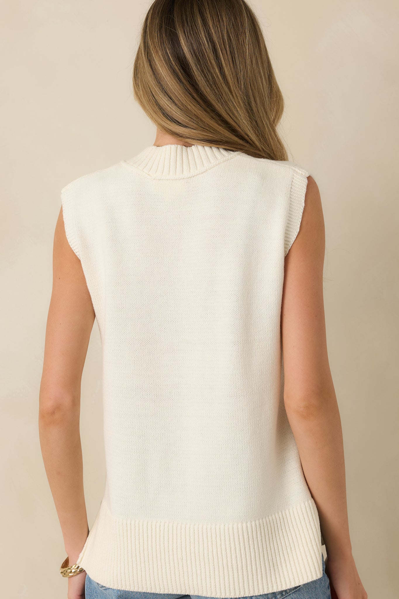 Polished Ease Ivory Knit Sweater Vest