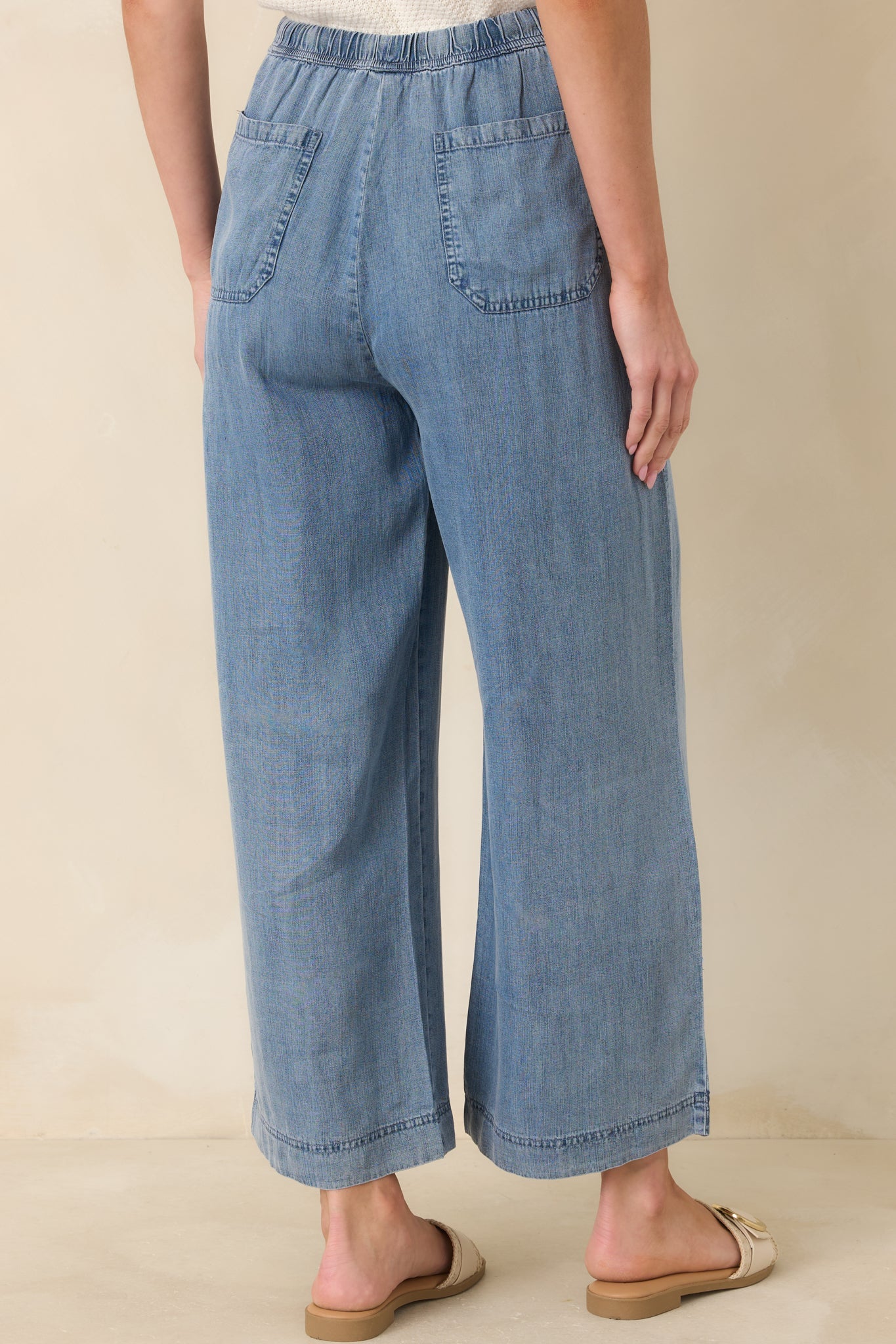 Wherever You’re Going Medium Wash Denim Wide Leg Drawstring Pants