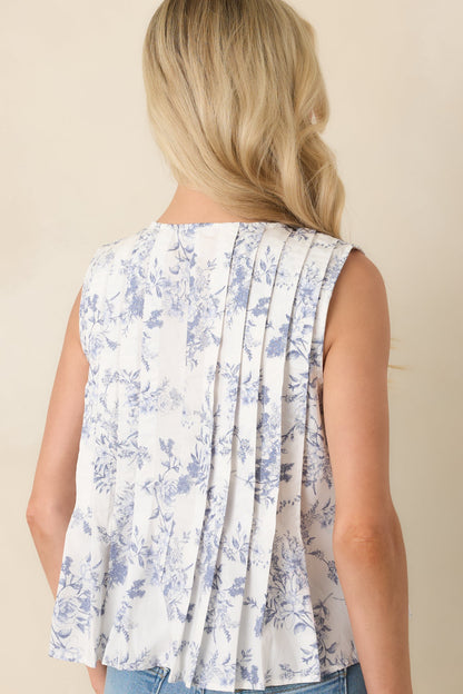 Once Upon a Daydream Blue & Ivory Floral Toile Cotton Tie-Front Top
