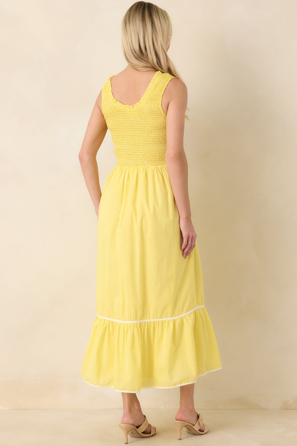 Today’s the Day Yellow Textured Cotton Tiered Midi Dress