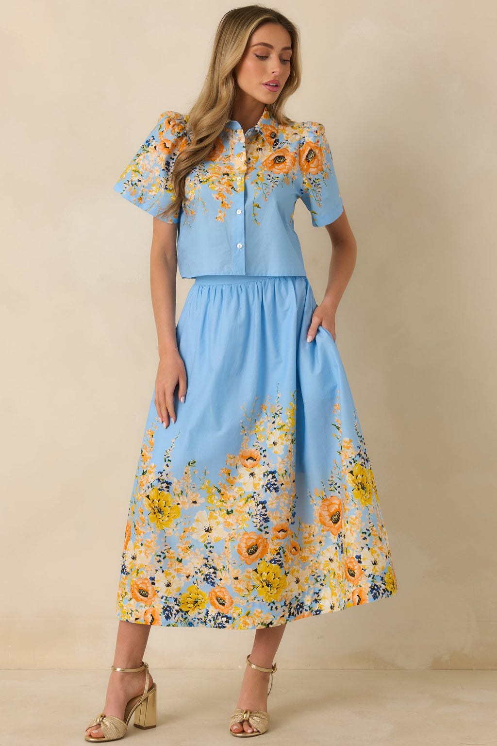 Tomorrow Will Come Blue Multi Cotton Floral Maxi Skirt