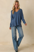 Cozy Afternoon Heather Blue V-Neck Sweater
