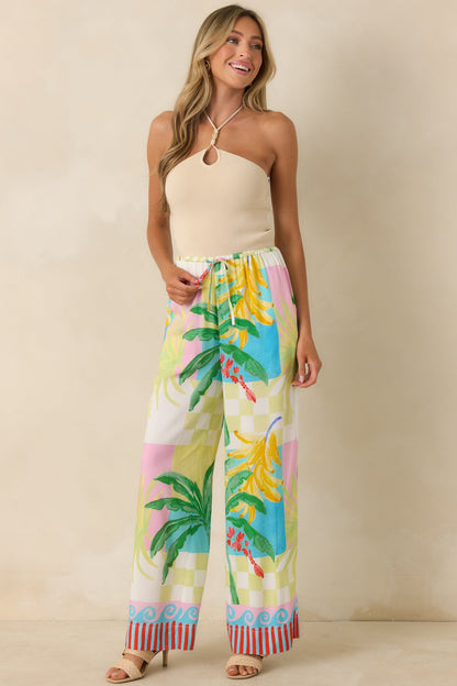 MINKPINK Palmira Multi Vacation Palms Print Drawstring Pants