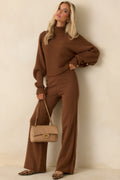 Polished Path Brown Ribbed Batwing Cropped Turtleneck Sweater