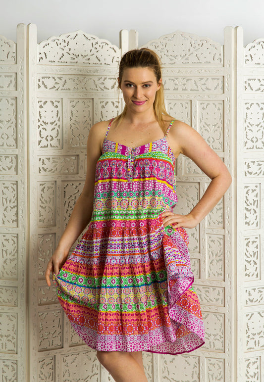 Chilli Strappy Dress in Pink Multi