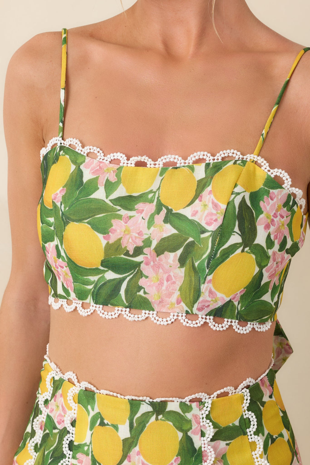 Sweetest in the Grove Yellow Multi Lemon Blossom Crop Top