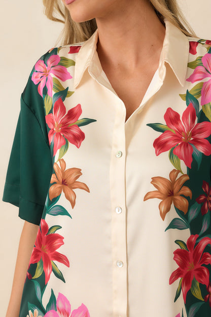 Z Supply Lani Kiwi Teal Multi Floral Button Up Top
